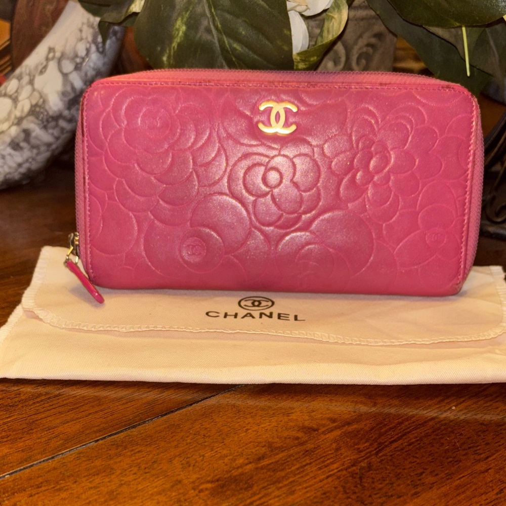 Chanel Camellia Lambskin Long Wallet, Bordeaux